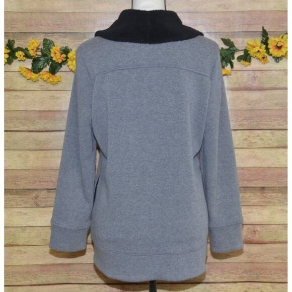 L.L. Bean Ladies Gray Open Front Sweatshirt Jacket Size M Sherpa Collar Casual - Picture 7 of 10